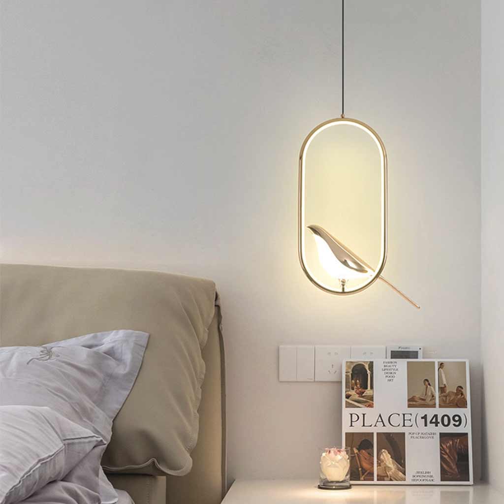 Pendant Light Unique Oval Magpie Bird Gold Bedroom