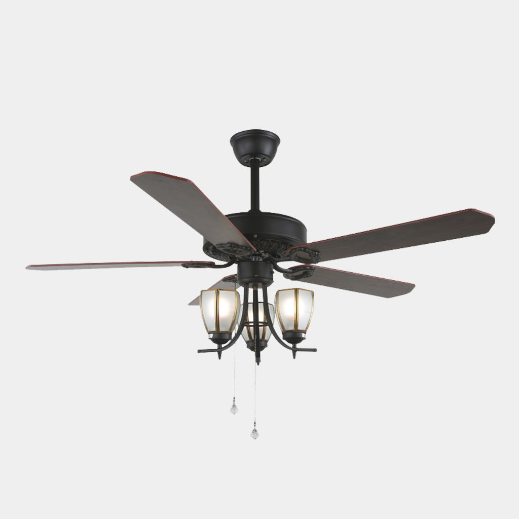 Semi Flush Ceiling Fan with Light Retro Industrial 5 Blades