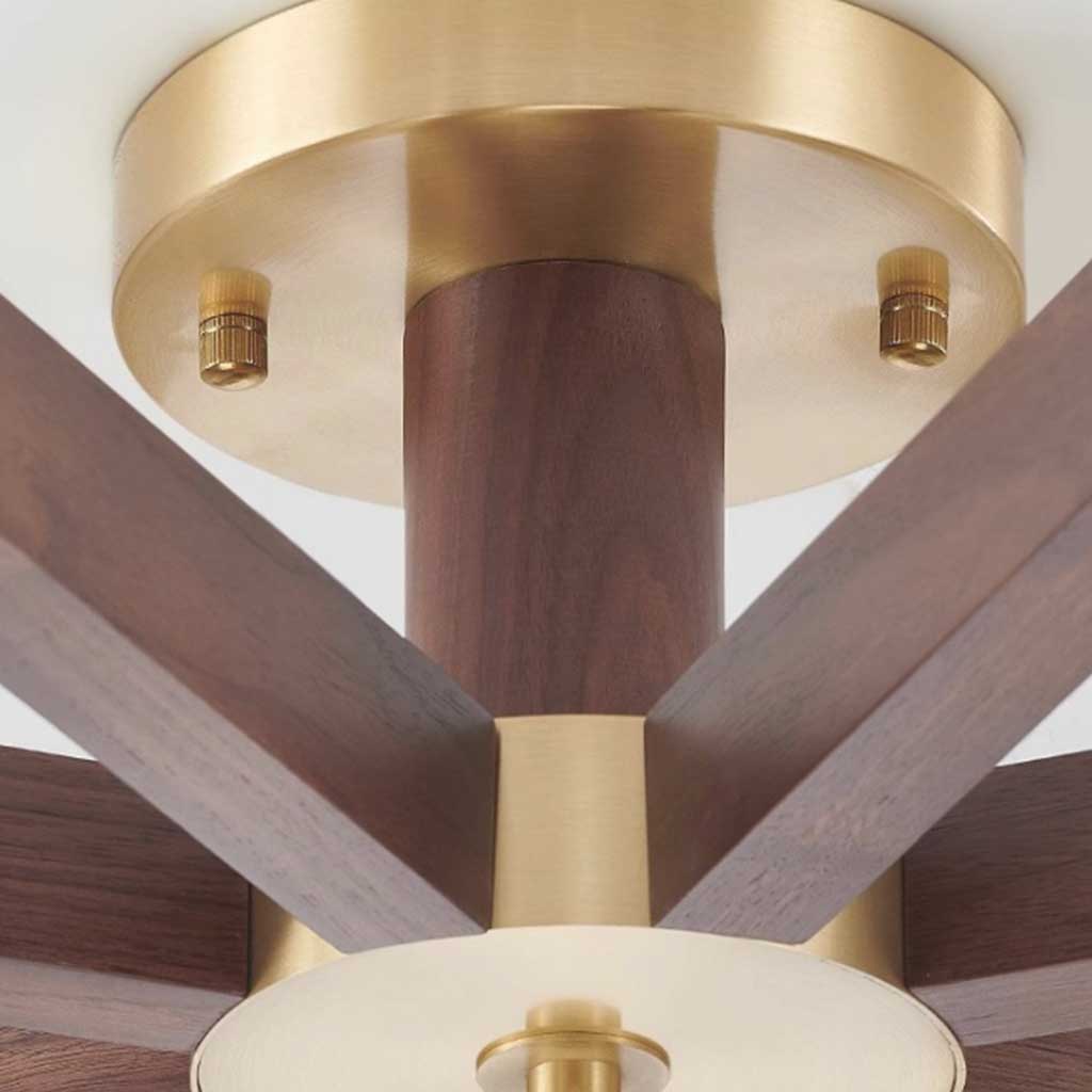 Semi Flush Ceiling Light Contemporary Glass Walnut Wood Detail