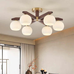 Semi Flush Ceiling Light Contemporary Glass Walnut Wood Dining Room