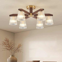 Semi Flush Ceiling Light Contemporary Glass Walnut Wood Dining Table