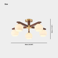 Semi Flush Ceiling Light Contemporary Glass Walnut Wood Size