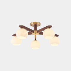 Semi Flush Ceiling Light Contemporary Glass Walnut Wood