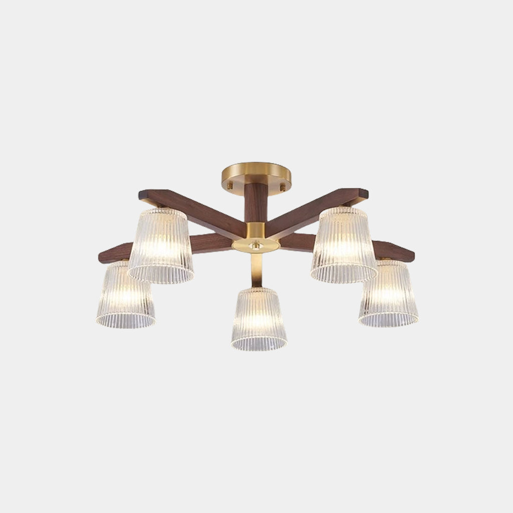 Semi Flush Ceiling Light Contemporary Walnut Wood