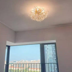 Semi Flush Ceiling Light French Brass Crystal Flower Living Room