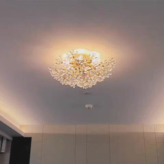 Semi Flush Ceiling Light French Brass Crystal Flower Room