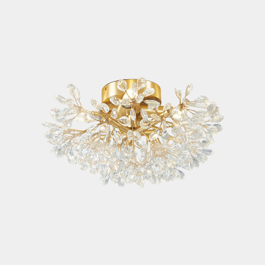 Semi Flush Ceiling Light French Brass Crystal Flower