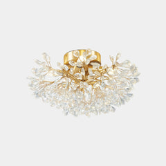 Semi Flush Ceiling Light French Brass Crystal Flower