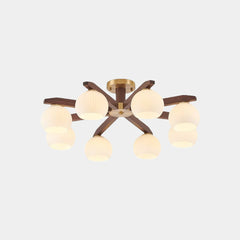 Semi Flush Ceiling Light Glass Walnut Wood 