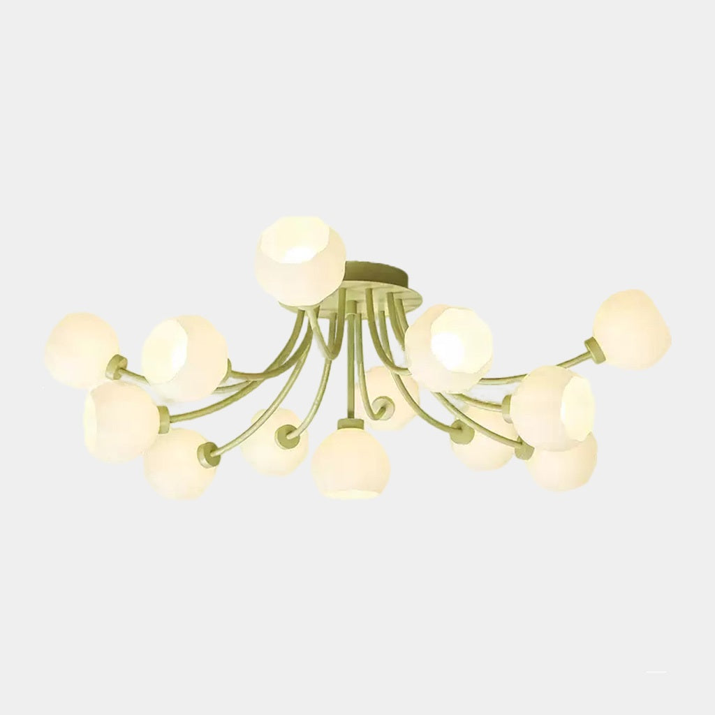 Semi Flush Mount Ceiling Light Cream Glass Flower 13 Heads