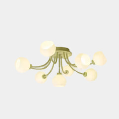 Semi Flush Mount Ceiling Light Cream Glass Flower 9 Heads