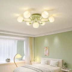 Semi Flush Mount Ceiling Light Cream Glass Flower Bedroom