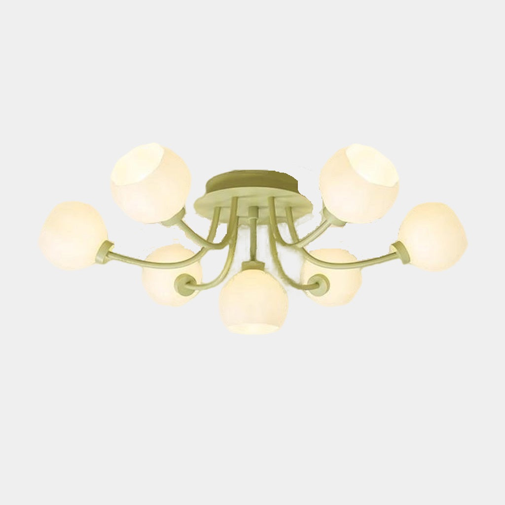 Semi Flush Mount Ceiling Light Cream Glass Flower Green