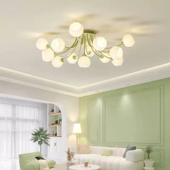 Semi Flush Mount Ceiling Light Cream Glass Flower Living Room