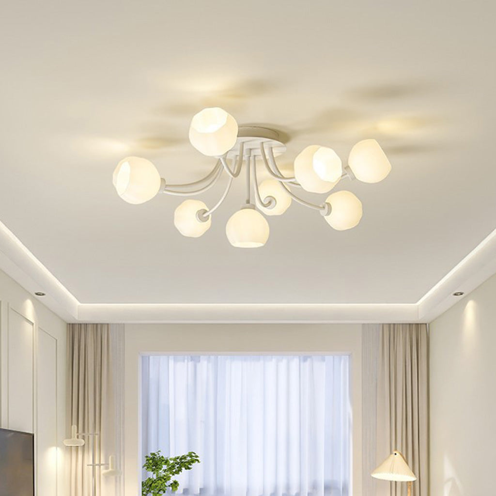 Semi Flush Mount Ceiling Light Cream Glass Flower Room