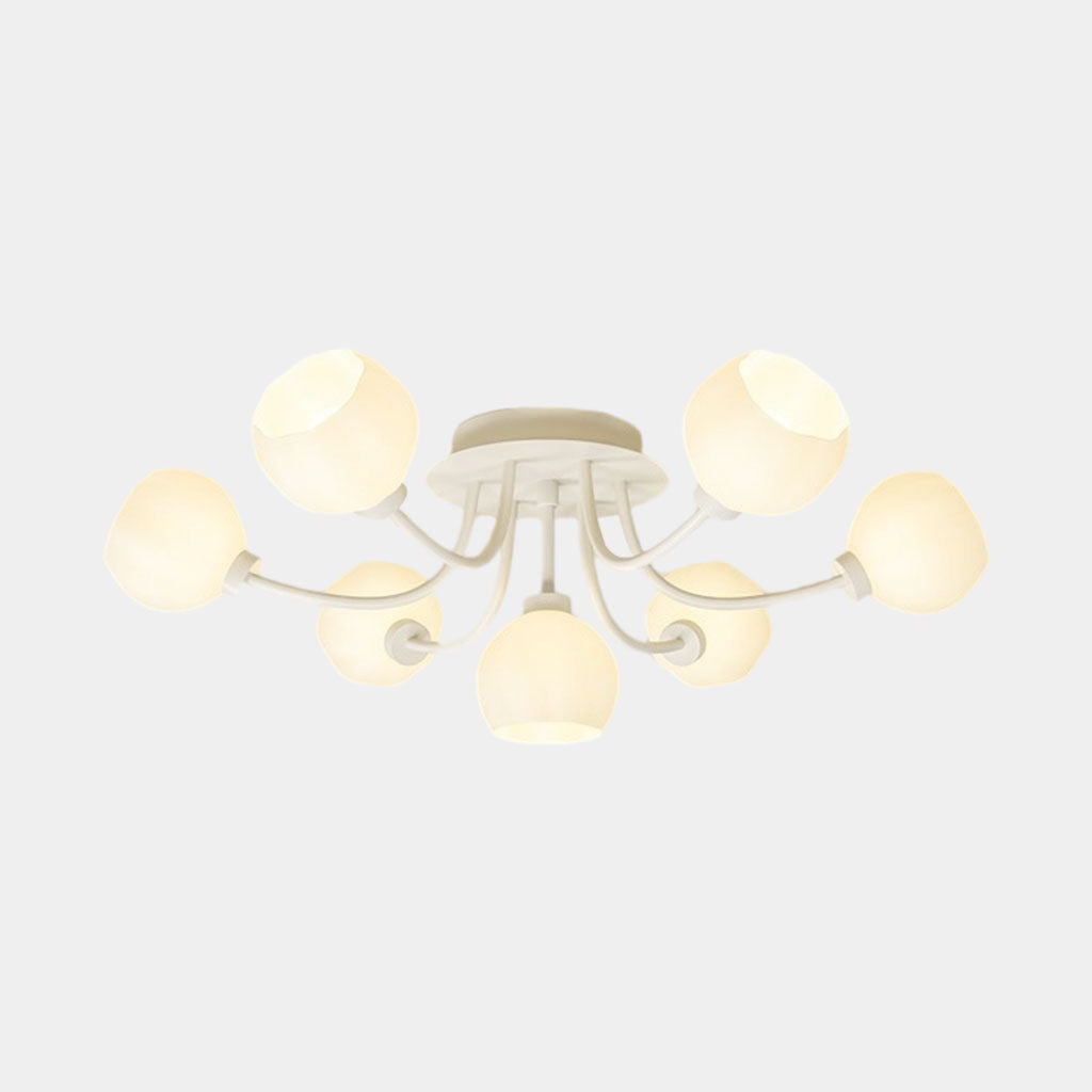 Semi Flush Mount Ceiling Light Cream Glass Flower White