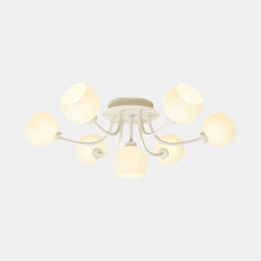 Semi Flush Mount Ceiling Light Cream Glass Flower White