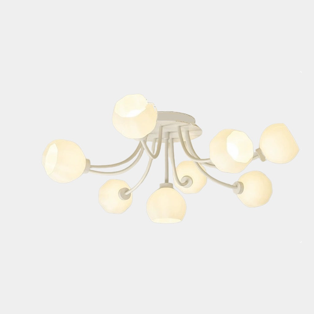 Semi Flush Mount Ceiling Light Cream Glass Flower