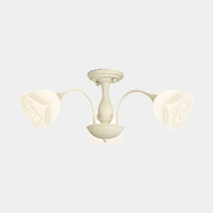 Semi Flush Mount Ceiling Light Cream Rose Flower 3 Heads