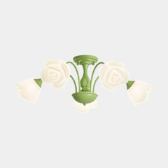 Semi Flush Mount Ceiling Light Cream Rose Flower Green