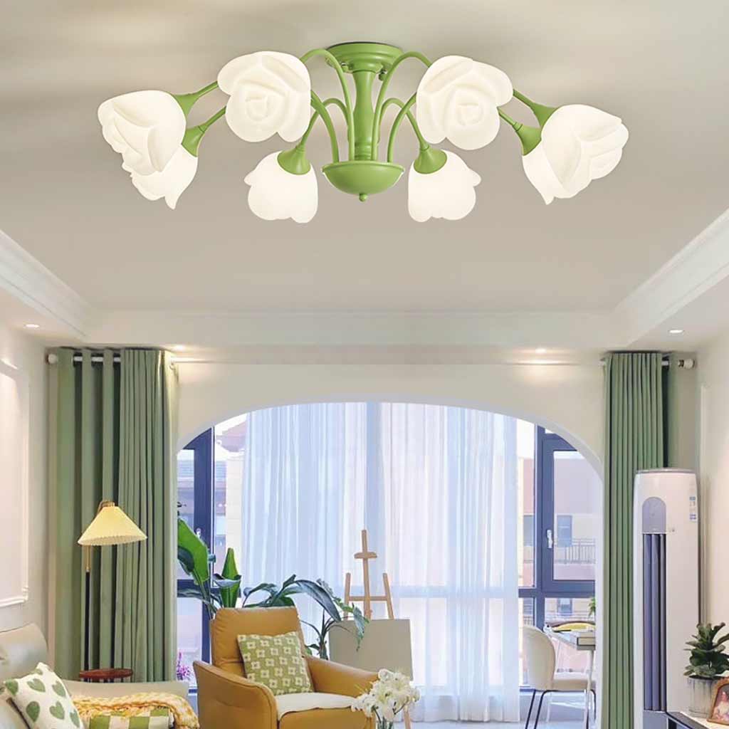 Semi Flush Mount Ceiling Light Cream Rose Flower Living Room