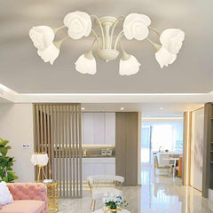 Semi Flush Mount Ceiling Light Cream Rose- lower White Living Room