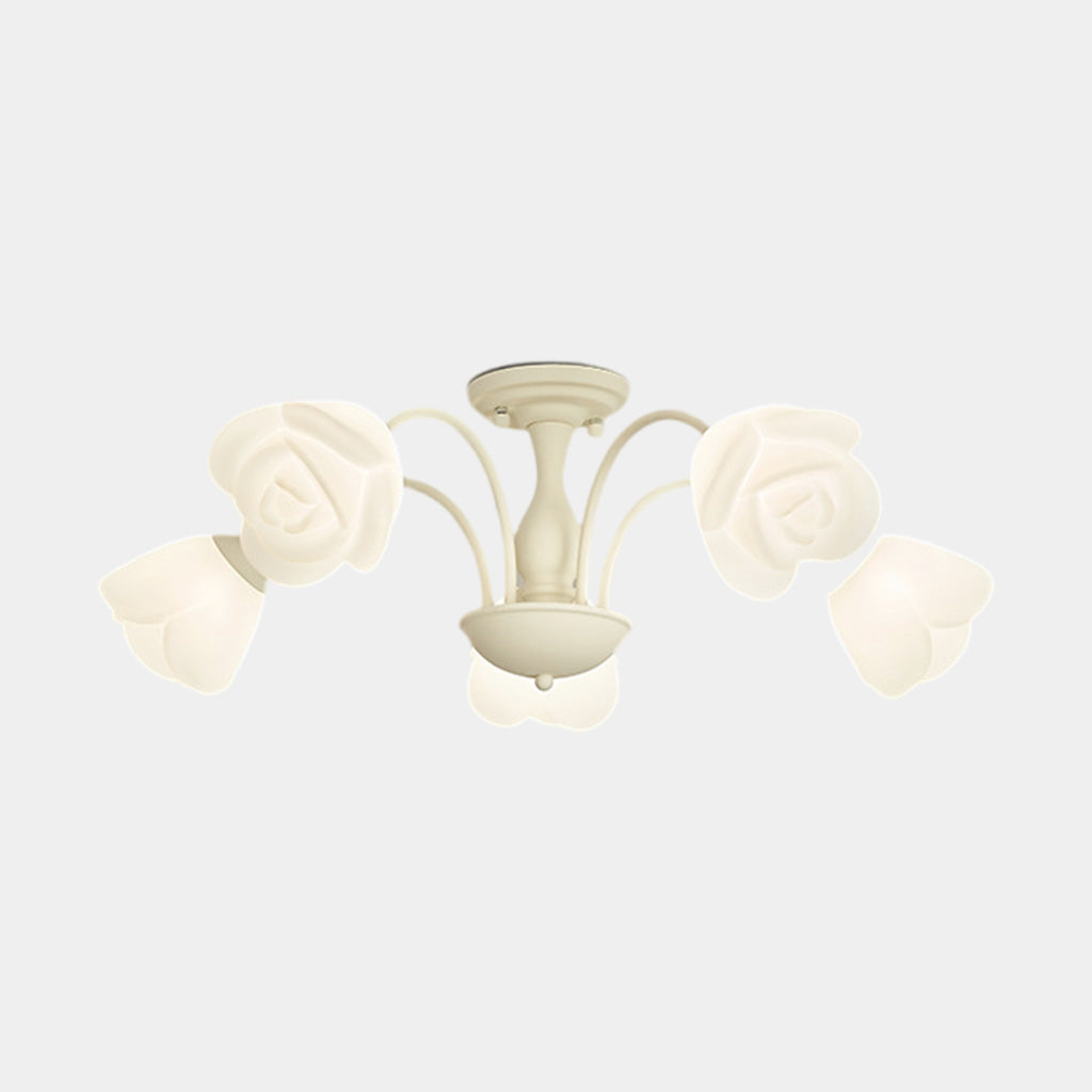 SemiFlush Mount Ceiling Light Cream Rose Flower White