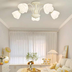 Semi Flush Mount Ceiling Light Cream Rose Living Room