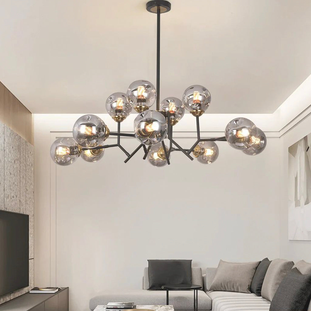 Stylish Smokey Grey Glass Bubble Chandelier Living Room
