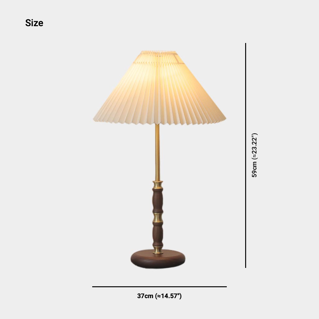 Table Lamp Retro Decorative Walnut Wood with Pleated Shade Size