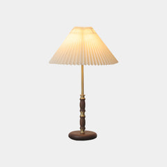 Table Lamp Retro Decorative Walnut Wood with Pleated Shade