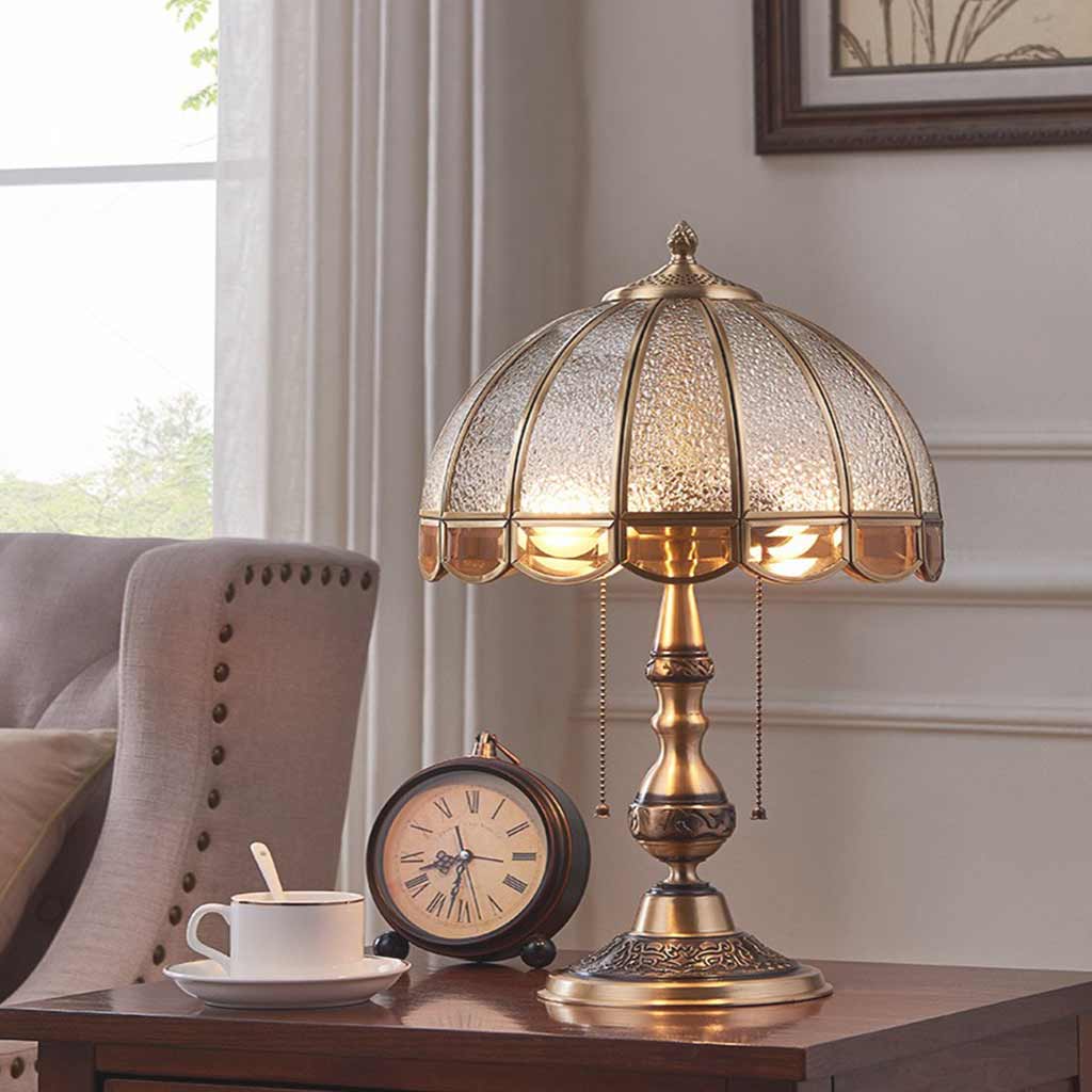 Table Lamp Vintage Brass Umbrella with Pull Chain Living Room