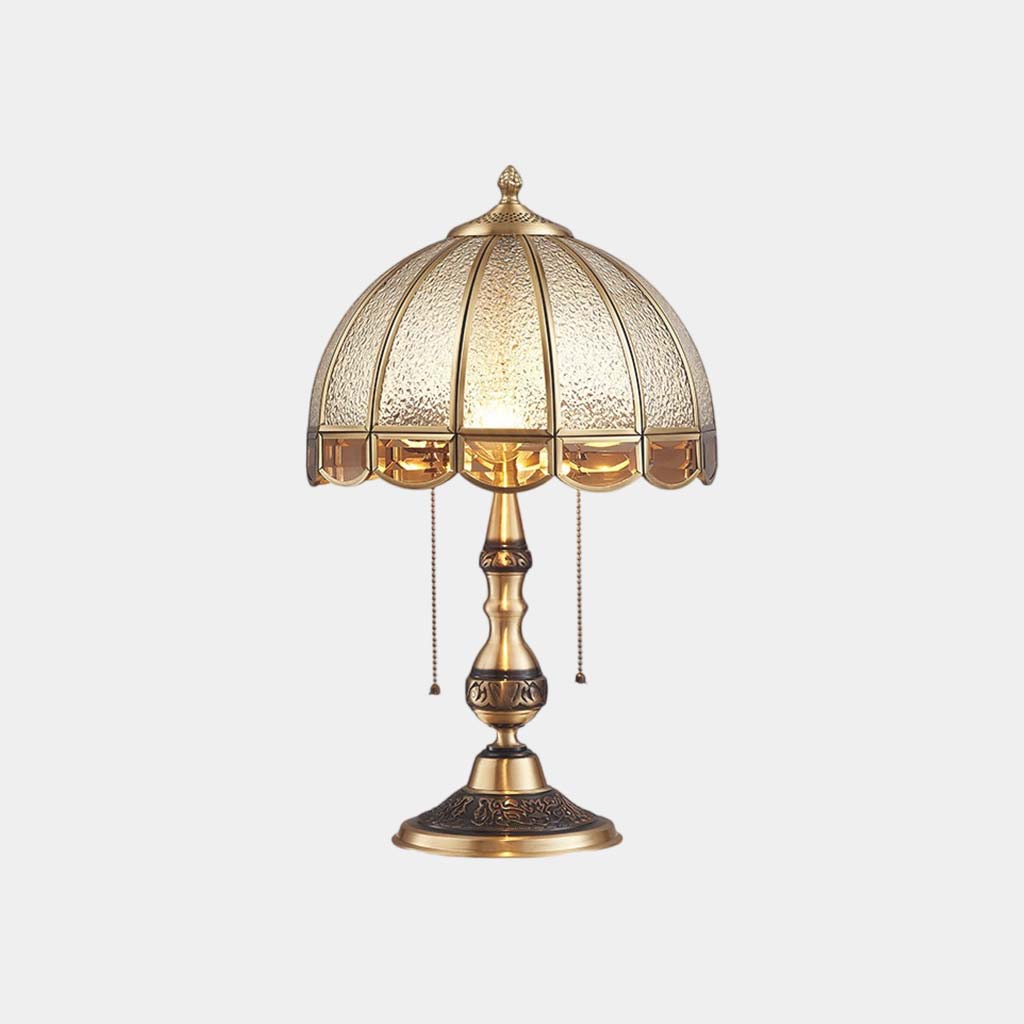 Table Lamp Vintage Brass Umbrella with Pull Chain