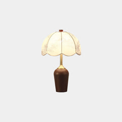 Table Lamp Vintage Wood Brass with Cloth Shade