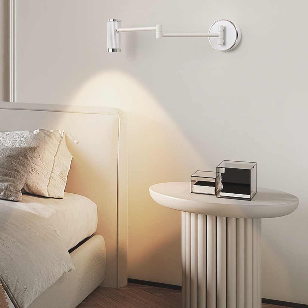 Wall Lamp LED Spotlight with Adjustable-Swing Arm Chrome Bedroom