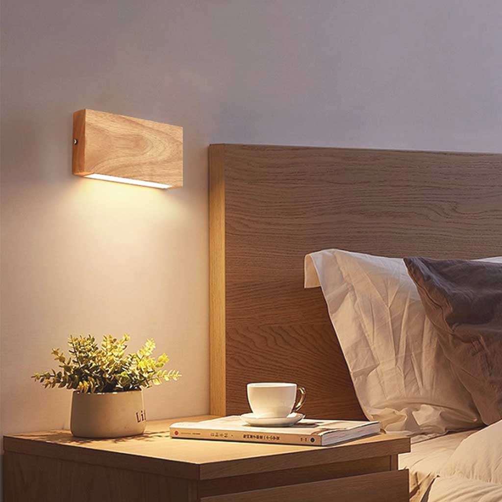 Wall Lamp Rectangle Wooden Bedroom