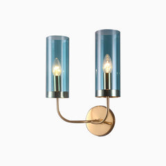 Wall Sconce Candle Glass Cylinder Blue 2 Heads