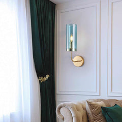 Wall Sconce Candle Glass Cylinder Blue Living Room