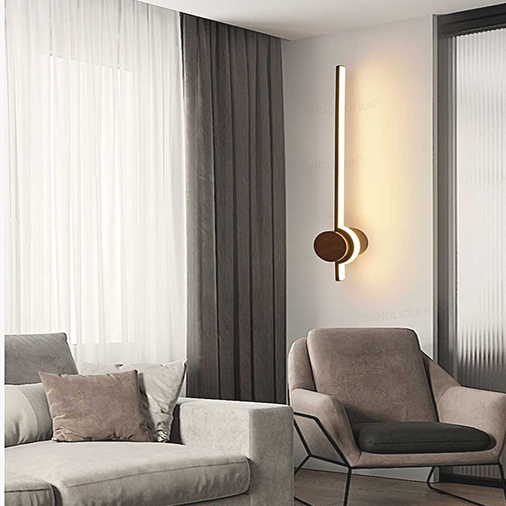Wall Sconce Cream LED Linear Wood Walnut Color Living Room