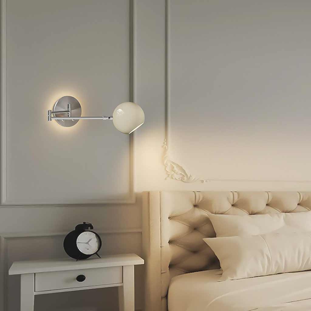 Wall Sconce Light Cream Adjustable LED Swing Arm Bedroom