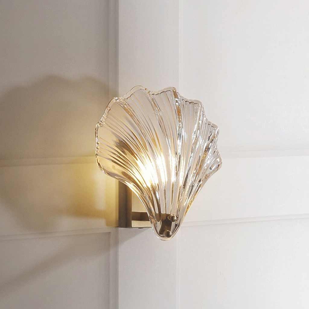 Wall Sconce Light Decorative Brass Amber Glass Shell Corner