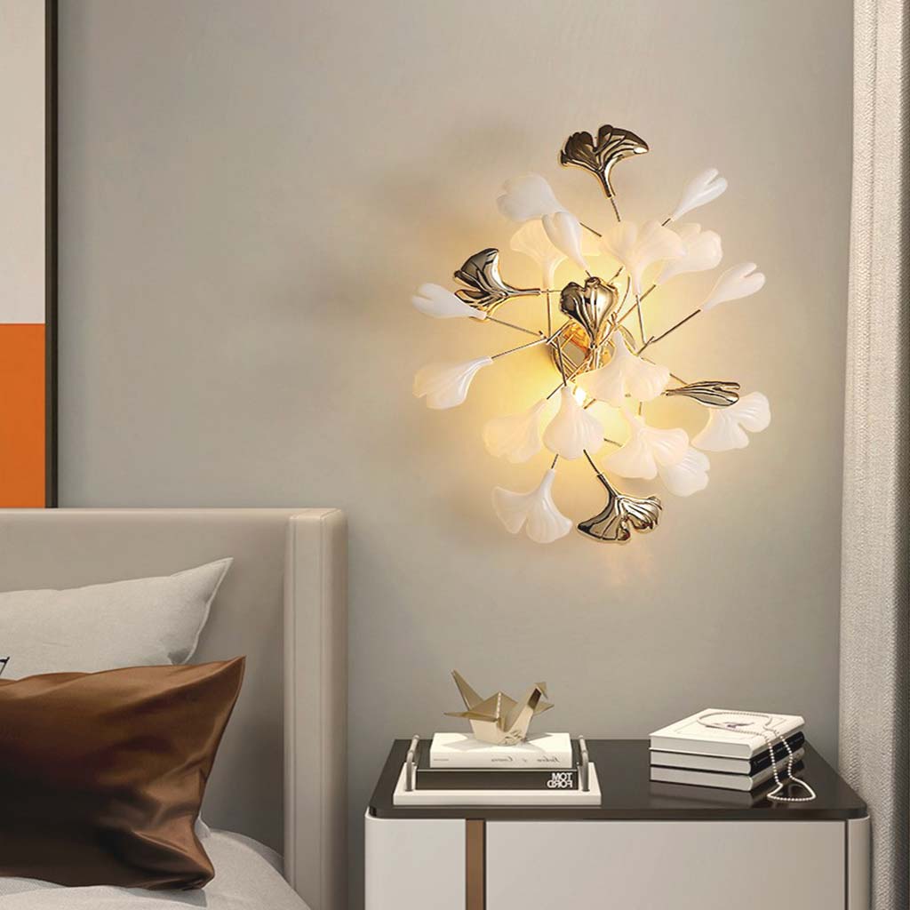 Wall Sconce Light Decorative Ceramic Ginkgo Bedroom