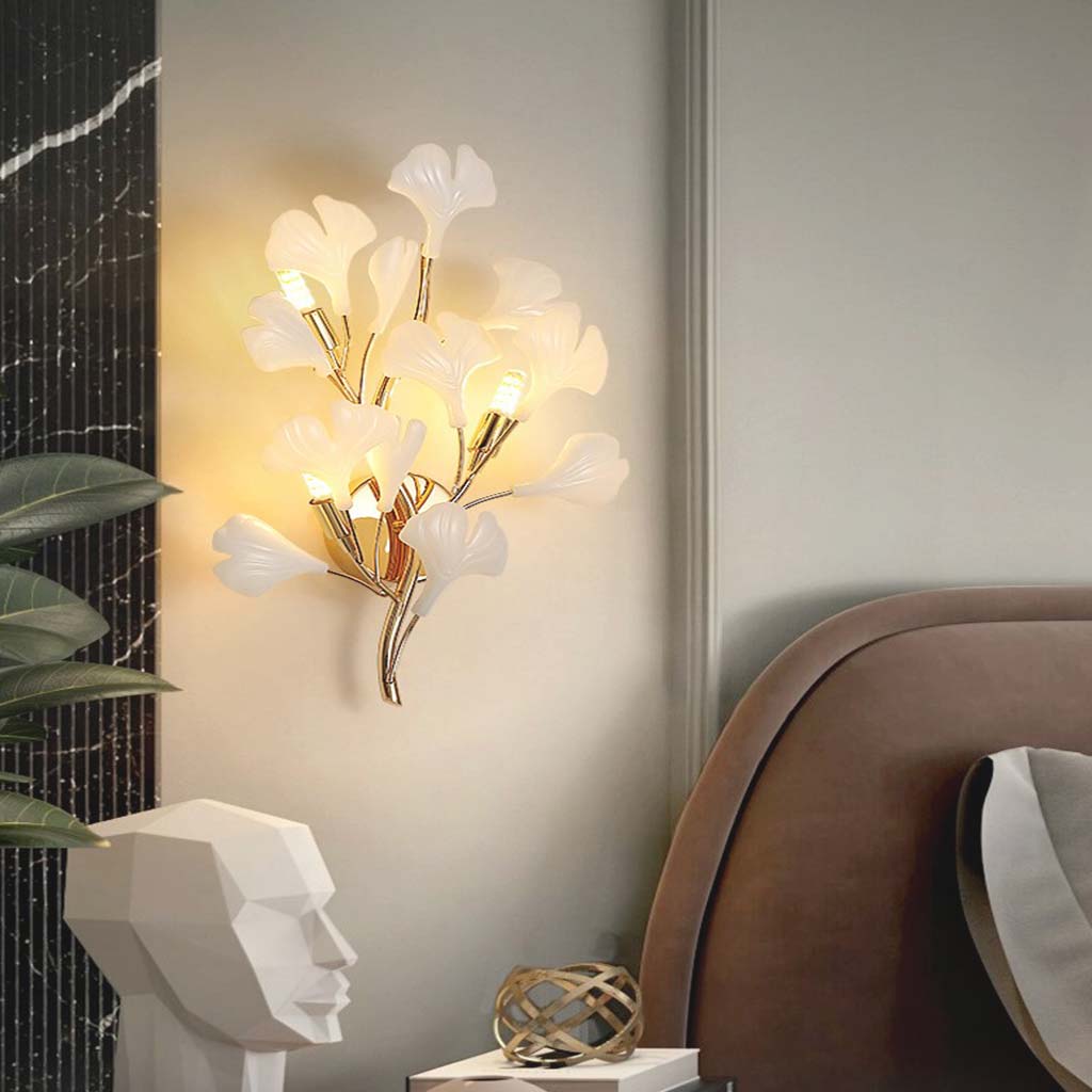 Wall Sconce Light Decorative Ceramic Ginkgo Leaves Bedroom