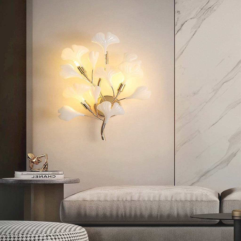 Wall Sconce Light Decorative Ceramic Ginkgo Leaves Sitting Room