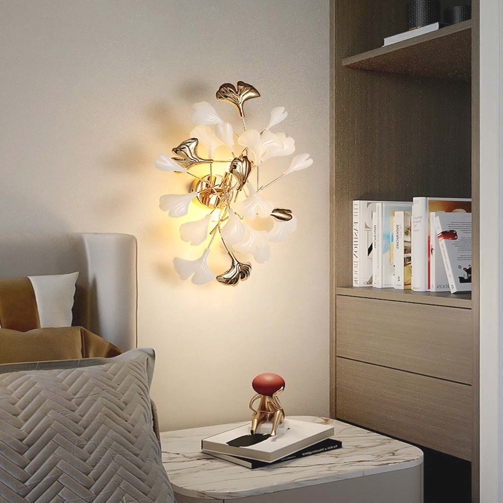 Wall Sconce Light Decorative Ceramic Ginkgo Leaves Study