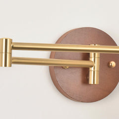 Wall Sconce Light Mid-Century Wood Adjustable Swing Arm Backplate