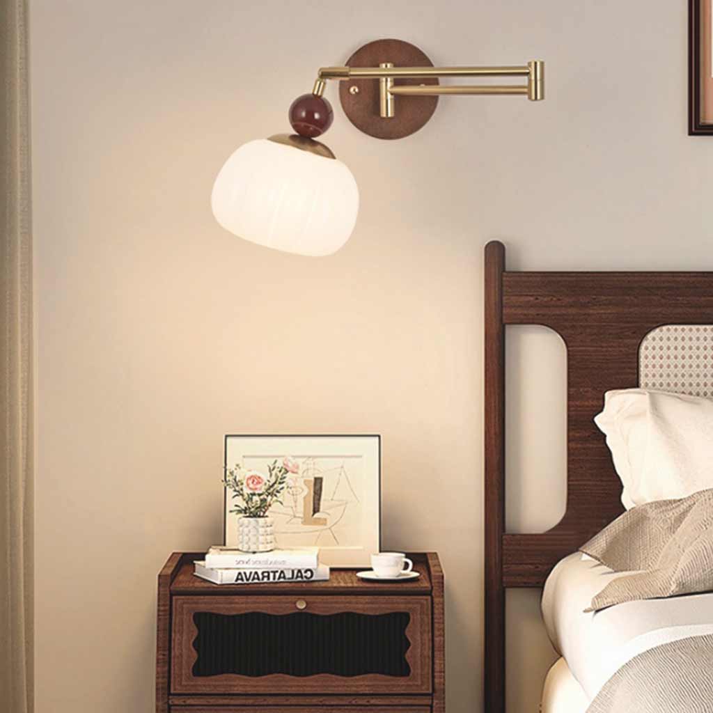 Wall Sconce Light Mid-Century Wood Adjustable Swing Arm Room