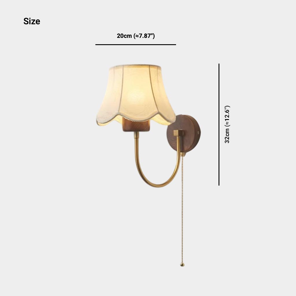 Wall Sconce Light Vintage Walnut Wood with Fabric Shade Size