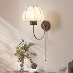 Wall Sconce Light Vintage Walnut Wood with Fabric Shade Study Room