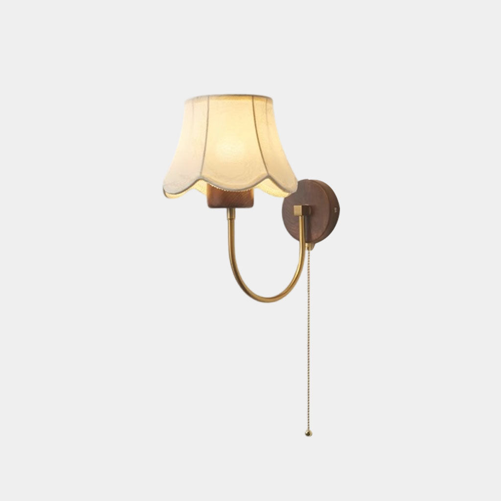 Wall Sconce Light Vintage Walnut Wood with Fabric Shade